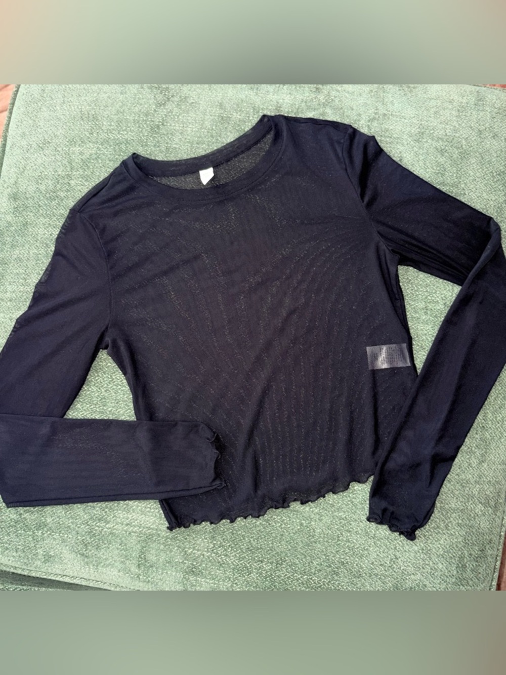 bp Black Sheer Long-Sleeve Crewneck Top